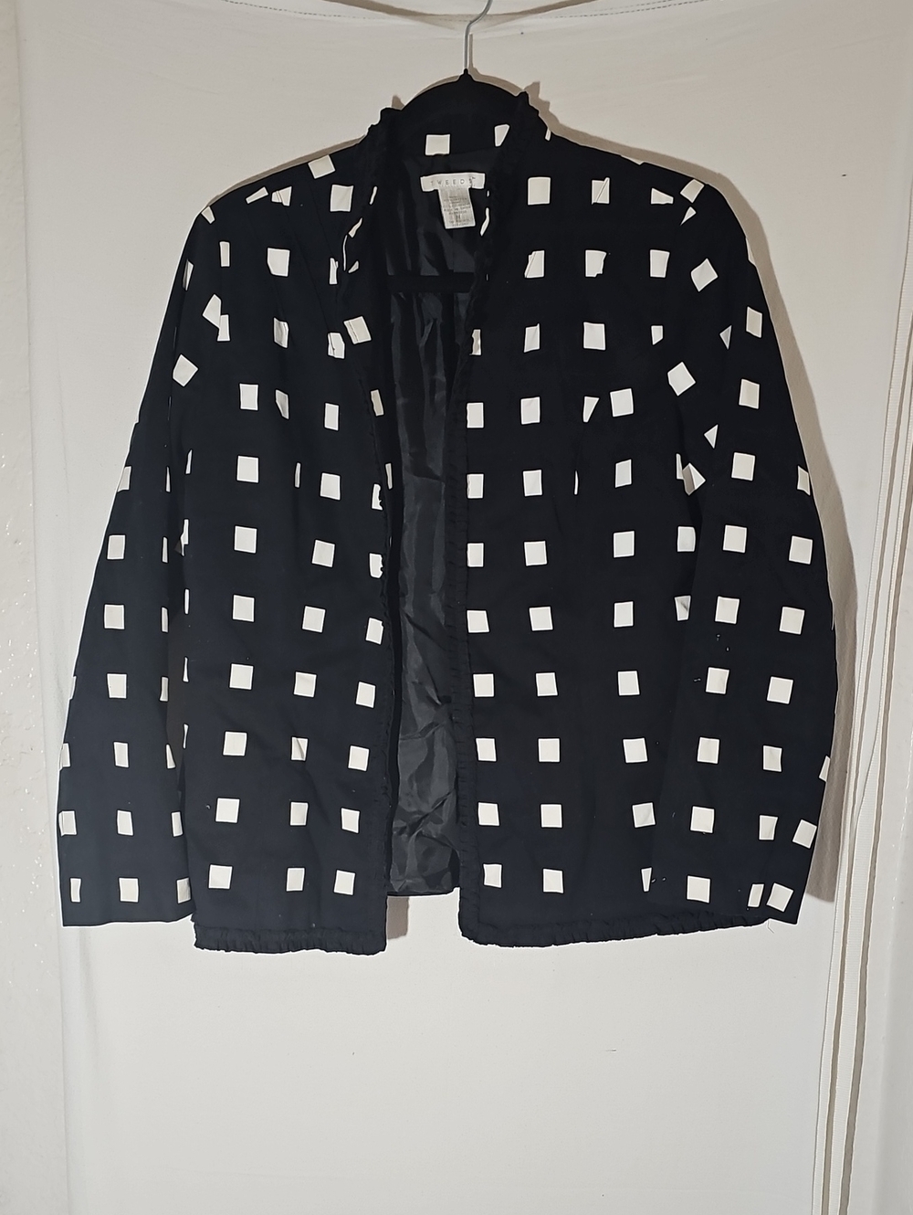 Tweeds Black Jacket with White Square Print